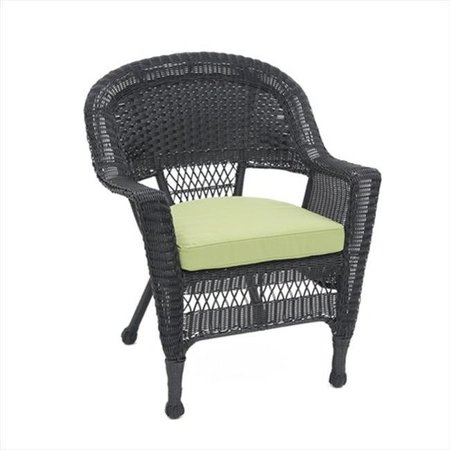 JECO Jeco W00207-C-FS029 Black Wicker Chair With Green Cushion W00207-C-FS029